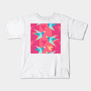 Pink Paper Cranes Big Pattern Kids T-Shirt